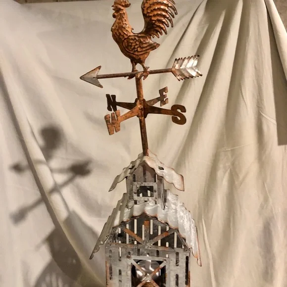 2 foot tall  Rooster Weather Vane candle holder all metal tin - Picture 2 of 11